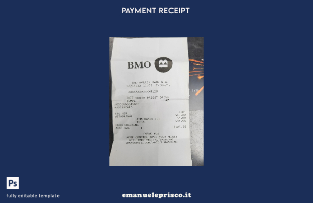 modello di ricevuta bancaria Bmo canadese in stile verificato